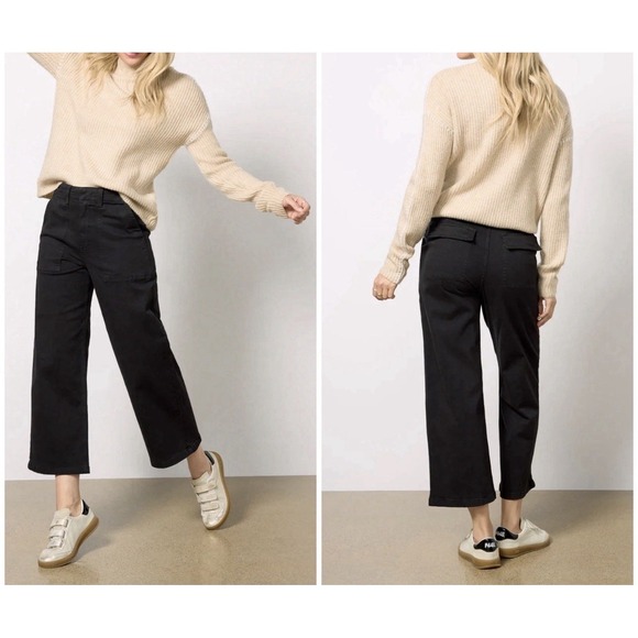 pistola Denim - Pistola Sophia Wide Leg Utility Ankle Pant Black Crop Stretch Cotton Cropped 26
